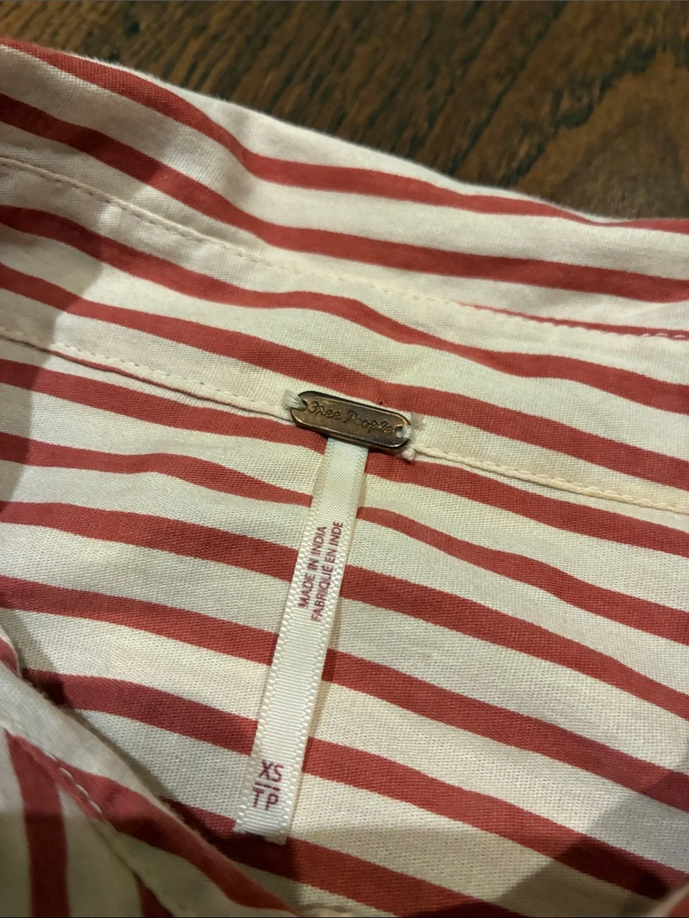 Free People Red and White Striped Cropped Button-Down Shirt